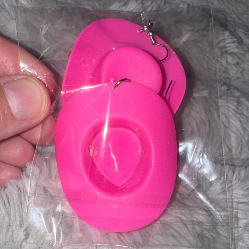 Vibrant Pink Silicone Cowboy Hat Earrings